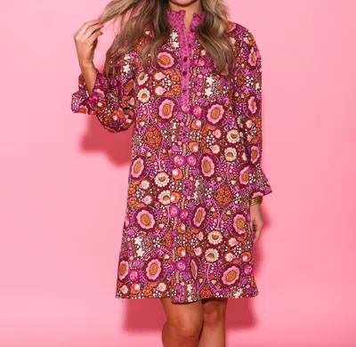 Ivy Jane Back Tie Long Sleeve Dress In Plum In Multi