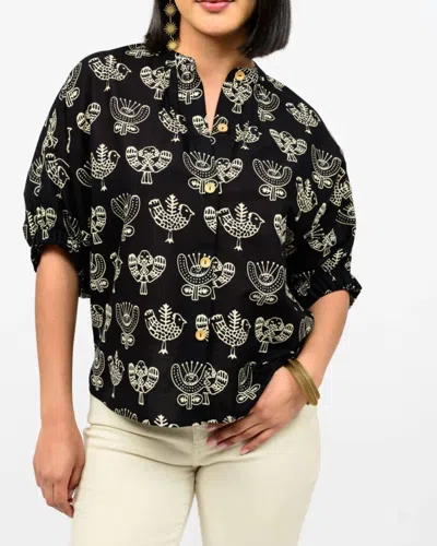 Ivy Jane Block Print Poncho Top In Black