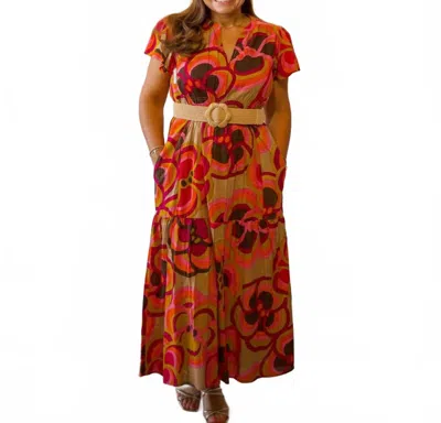 Ivy Jane Bold Floral Midi Dress In Khaki In Multi