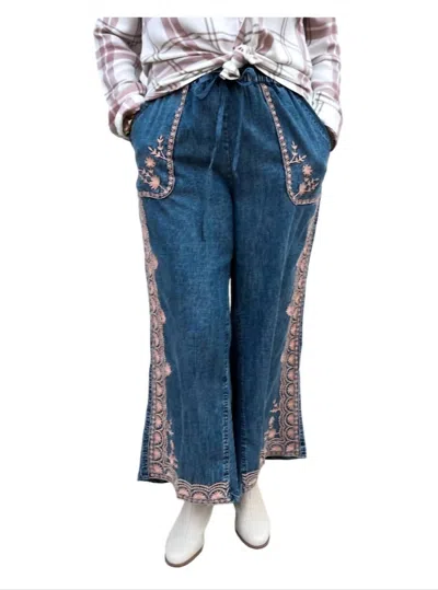 Ivy Jane Border Embroidery Denim Pants In Blue