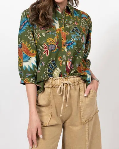 Ivy Jane Button Up Top In Green Print In Multi