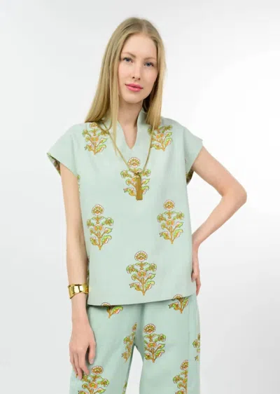 Ivy Jane Cap Sleeves Popover Top In Floral Print In Green