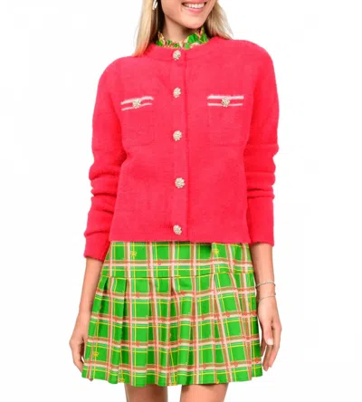 Ivy Jane Chanel Fluffy Texture Cardigan In Red In Pink