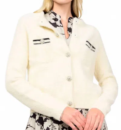 Ivy Jane Chanel Fuzzy Cardigan In Ivory In Multi