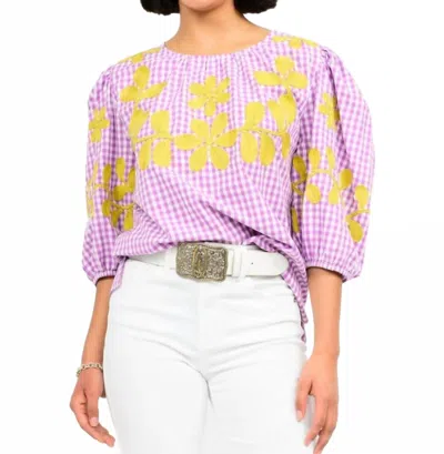 Ivy Jane Checked Embroidered Top In Lavender In Purple