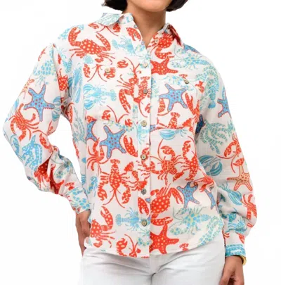 Ivy Jane Coastal Button Up Long Sleeve Shirt In White In Multi