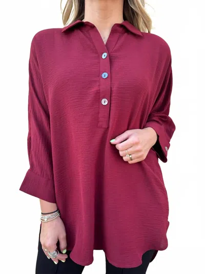 Ivy Jane Collared Dolman Popover Top In Wine In Pink