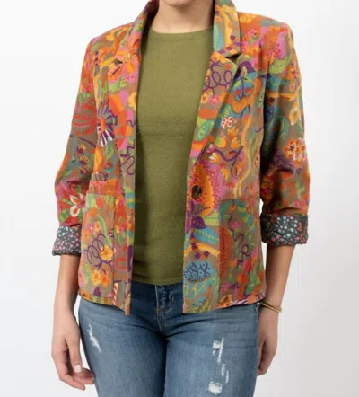 Ivy Jane Corduroy Print Jacket In Green Multi
