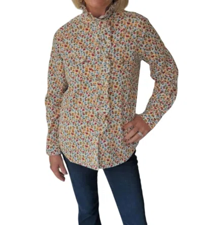 Ivy Jane Corduroy Snap Ruffle Front Top In Cream Floral Print In Multi
