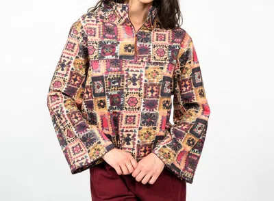 Ivy Jane Crochet Printed Half Zip Jacket In Plum In Multi