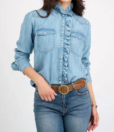 Ivy Jane Denim Ruffled Snap Blouse In Indigo In Multi
