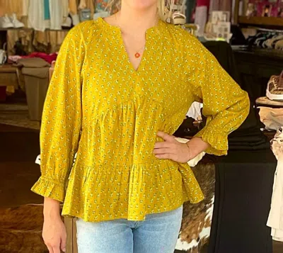 Ivy Jane Ditsy Tiered Top In Mustard In Yellow