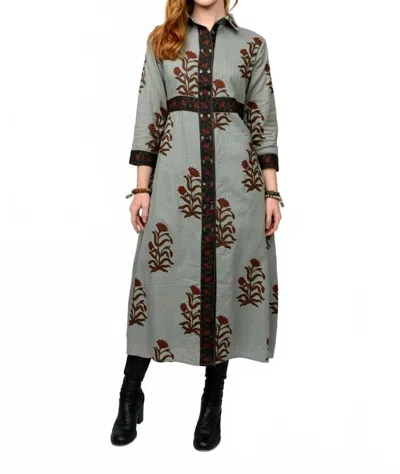 Ivy Jane Double Button Bordered Maxi Dress In Gray
