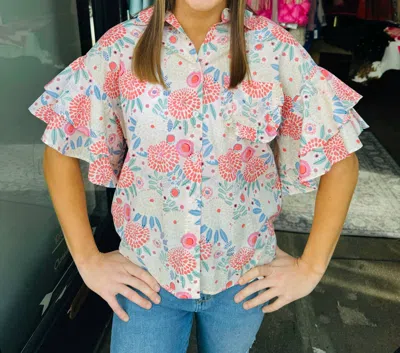 Ivy Jane Double Flounce Sleeve Top In Pink