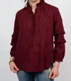 Ivy Jane Double Ruffle Sleeve Top In Wine In Pink