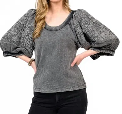 Ivy Jane Embroidered Floral Knit Top In Charcoal In Pink
