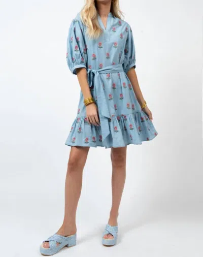 Ivy Jane Embroidered Flowers Dress In Blue