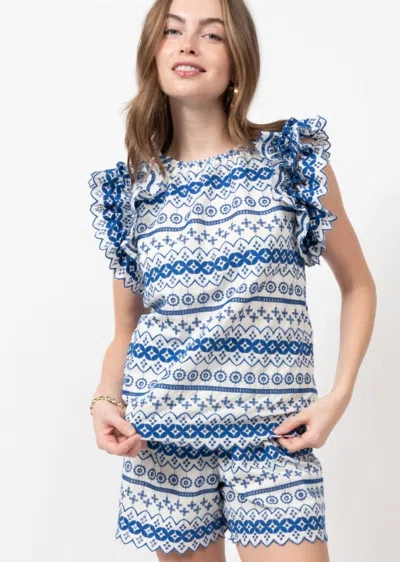 Ivy Jane Eyelet Cap Sleeve Top In Blue