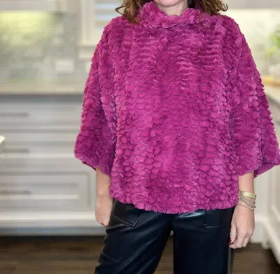 Ivy Jane Feather Faux Fur Popover Top In Claret In Pink