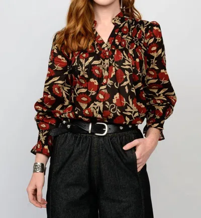 Ivy Jane Fields Of Poppies Floral Top In Black In Brown