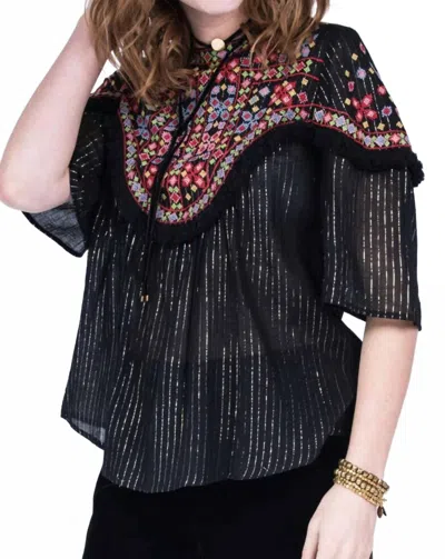 Ivy Jane Flared Sleeve Top In Black In Multi