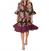 Ivy Jane Flirty Mini Dress In Cocoa & Blooms In Blue