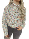 Ivy Jane Corduroy Snap Ruffle Front Top In Cream Floral Print In Multi