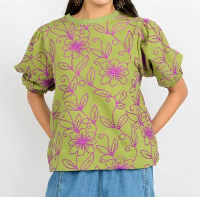 Ivy Jane Floral Vines Knit Top In Green