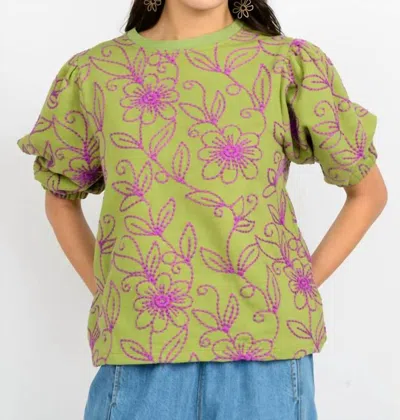 Ivy Jane Floral Vines Knit Top In Green