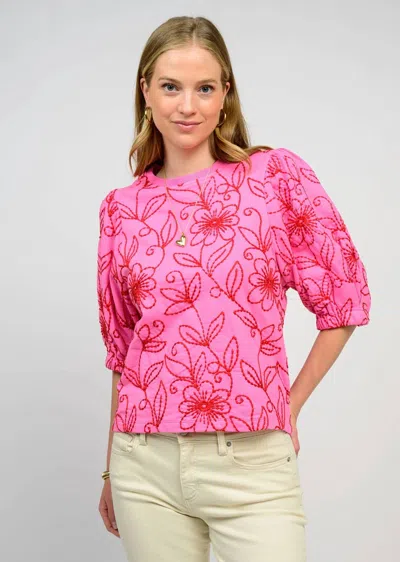 Ivy Jane Floral Vines Knit Top In Pink