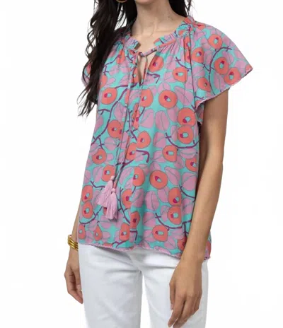 Ivy Jane Flutter Sleeve Top In Turquoise Multi Print