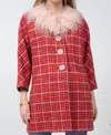 Ivy Jane Fur Collar Tweed Coat In Red In Red