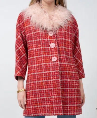 Ivy Jane Fur Collar Tweed Coat In Red