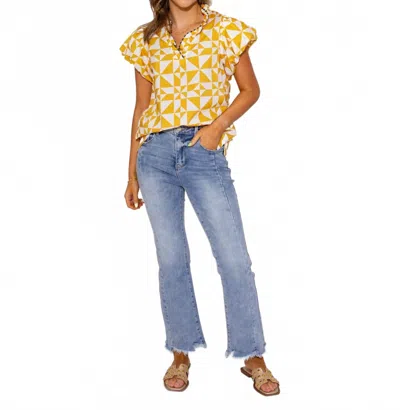 Ivy Jane Geometric Muse Puff Sleeve Top In Yellow