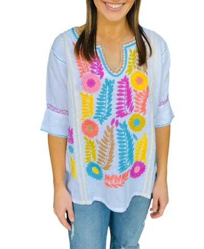 Ivy Jane Gloria Top In White Multi In Blue