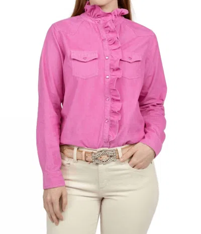 Ivy Jane Corduroy Snap Ruffle Front Top In Hot Pink