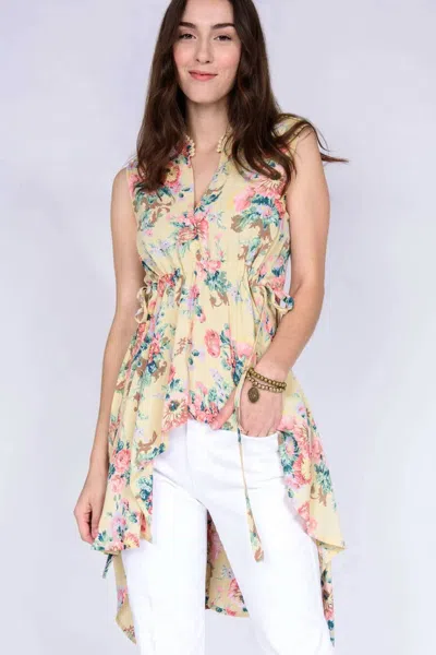 Ivy Jane Hi Low Sleeveless Tunic Top In Cream Floral In Yellow