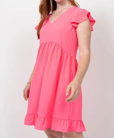 Ivy Jane High Low V-neck Dress In Neon Pink
