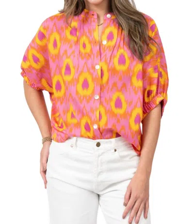 Ivy Jane Ikat Big Button Down Shirt In Pink