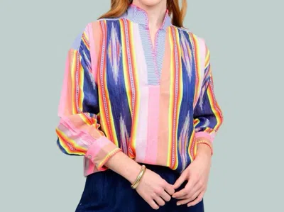 Ivy Jane Ikat Stripe Popover Blouse In Blue Multi-color