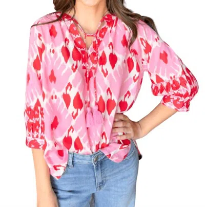 Ivy Jane Ikat Your Heart Blouse In Red In Pink