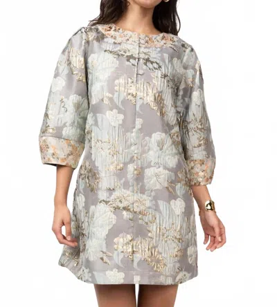 Ivy Jane Jacquard Button Neck Mini Dress In Smoke In Gray