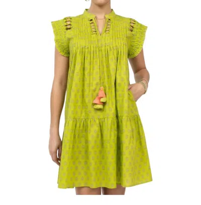 Ivy Jane Lattice Trim Dress In Lime In Green