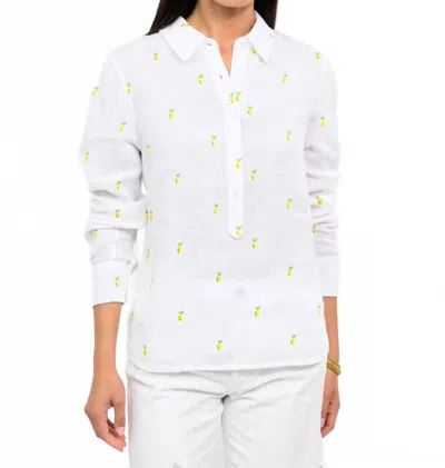 Ivy Jane Linen Lemon Long Sleeve Top In White