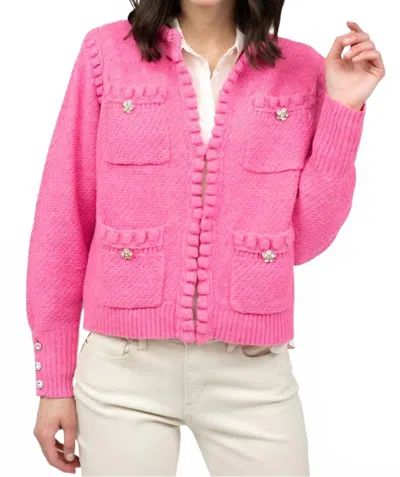 Ivy Jane Long Sleeve Pearl Edge Pocket Cardigan In Hot Pink