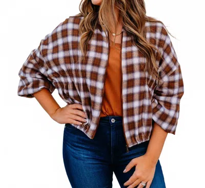 Ivy Jane Long Sleeve Plaid Jacket In Brown In Multi