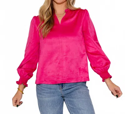Ivy Jane Long Sleeve Suede Top In Hot Pink
