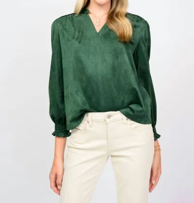 Ivy Jane Long Sleeve Suede Top In Hunter In Green