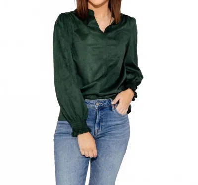 Ivy Jane Long Sleeve Suede Top In Hunter Green In Red