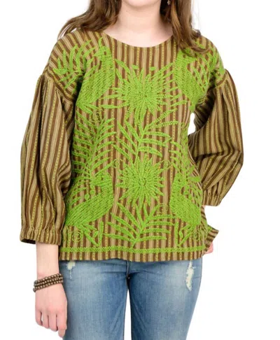 Ivy Jane Luna May Stripe Top In Brown In Green